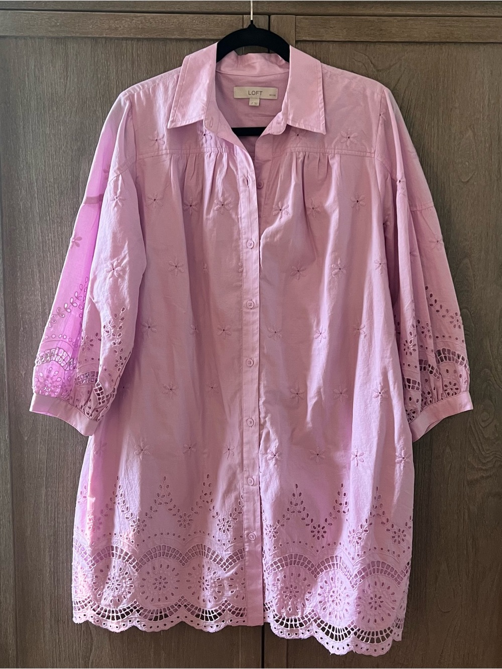 LOFT Pink Eyelet Button-Up Tunic Dress